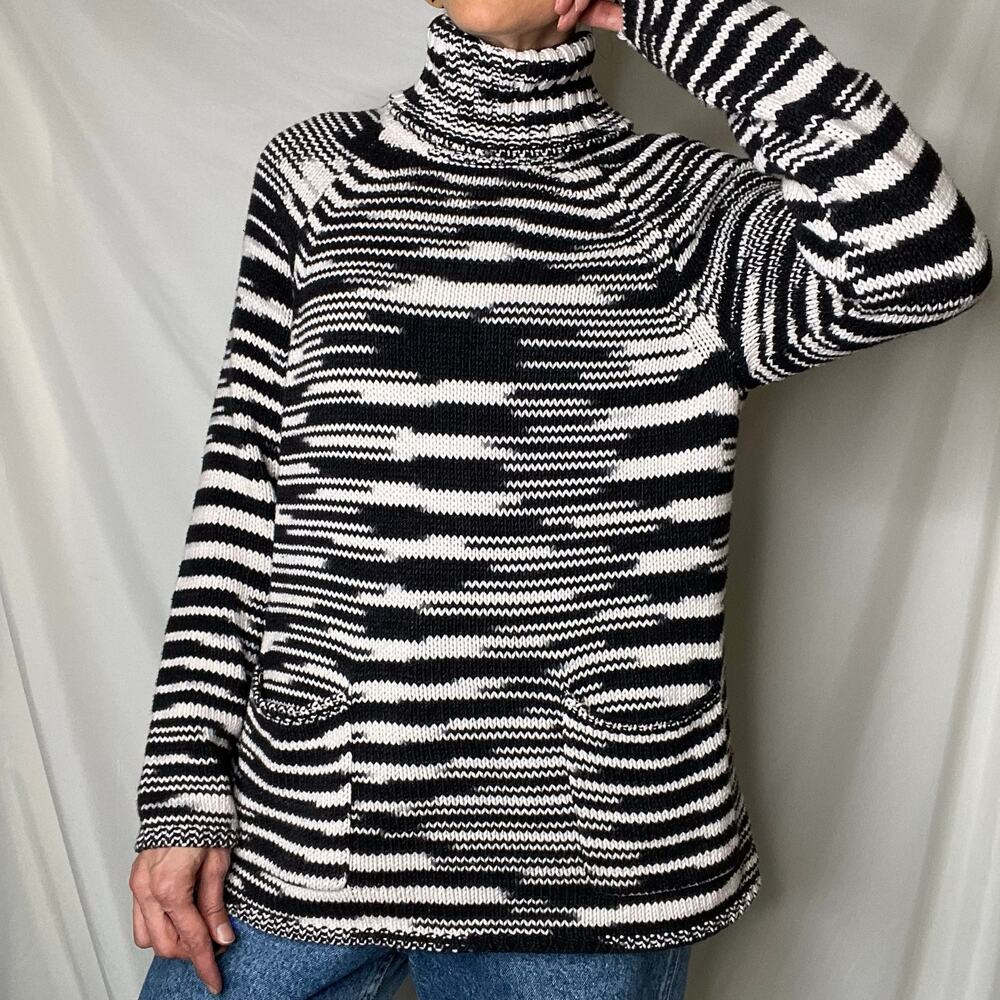 Chico's spacedye turtleneck chunky knit sweater‎ space dye black cream M - Picture 15 of 17